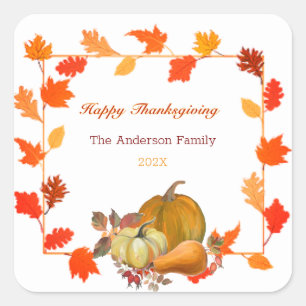 Colourful Autumn Leaves Pumpkins Thanksgiving   Square Sticker