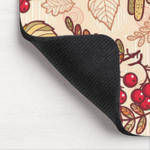 Colourful Autumn Leaves Red Berries Pattern Mouse Mat