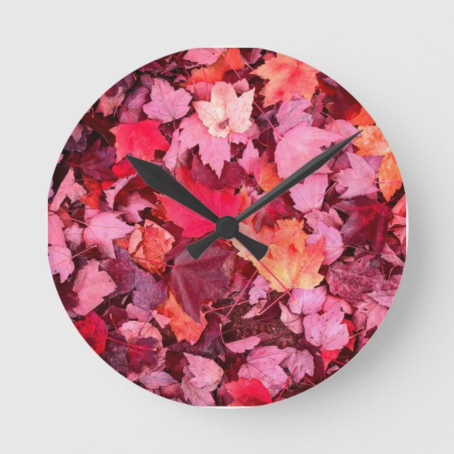 Colourful Autumn Leaves Round Clock (Front)