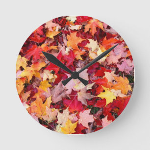 Colourful Autumn Leaves Round Clock