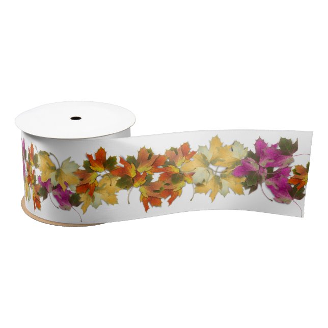 Colourful Autumn Leaves Satin Ribbon (Spool)
