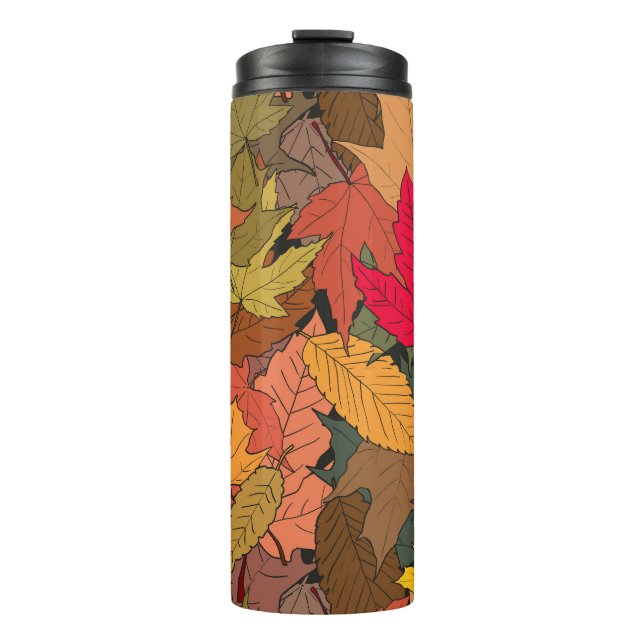Colourful autumn leaves thermal tumbler (Front)