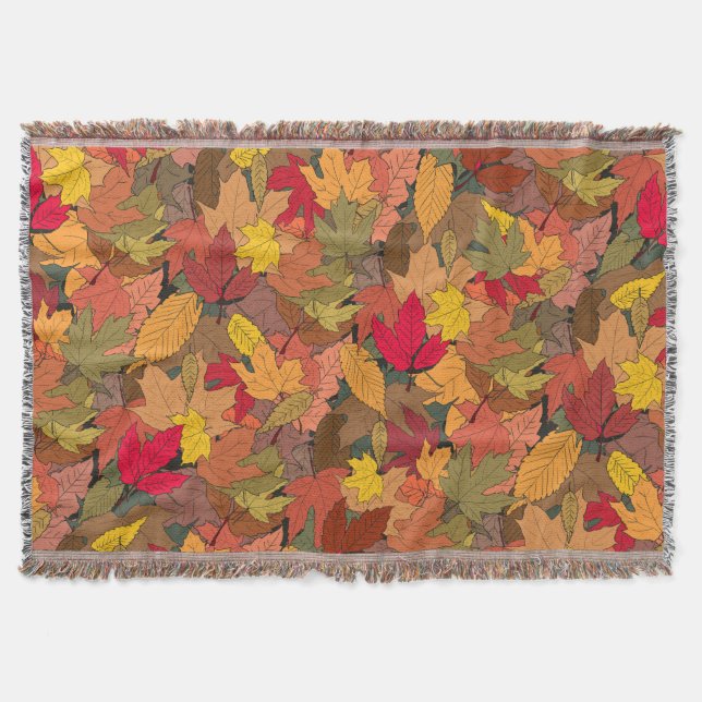 Colourful autumn leaves throw blanket (Front)