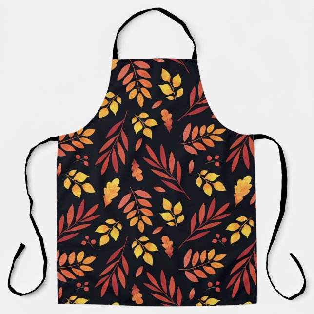 Colourful Autumn Leaves Watercolor Pattern Apron (Front)