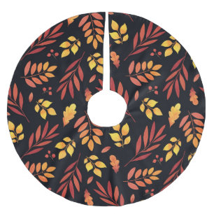 Colourful Autumn Leaves Watercolor Pattern Brushed Polyester Tree Skirt