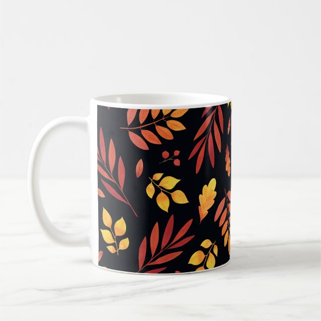 Colourful Autumn Leaves Watercolor Pattern Coffee Mug (Left)
