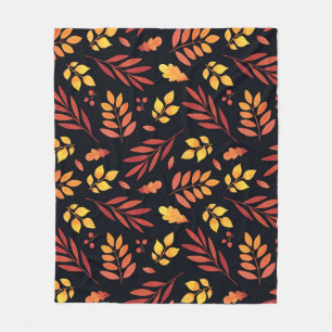 Colourful Autumn Leaves Watercolor Pattern Fleece Blanket
