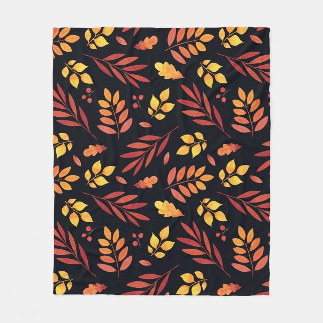 Colourful Autumn Leaves Watercolor Pattern Fleece Blanket (Front)