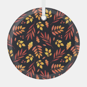 Colourful Autumn Leaves Watercolor Pattern Glass Tree Decoration