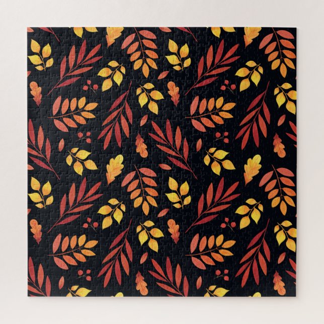 Colourful Autumn Leaves Watercolor Pattern Jigsaw Puzzle (Vertical)