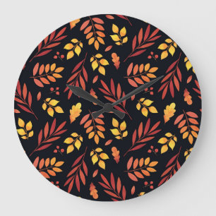 Colourful Autumn Leaves Watercolor Pattern Large Clock