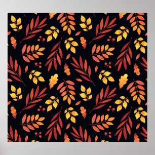 Colourful Autumn Leaves Watercolor Pattern Poster