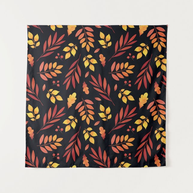 Colourful Autumn Leaves Watercolor Pattern Tapestry (Front)