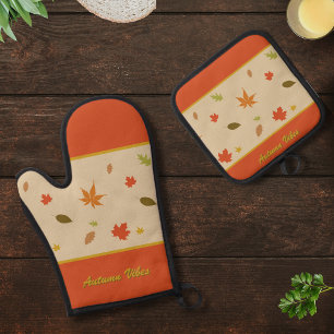Colourful Autumn Leaves with custom text  Oven Mitt & Pot Holder Set