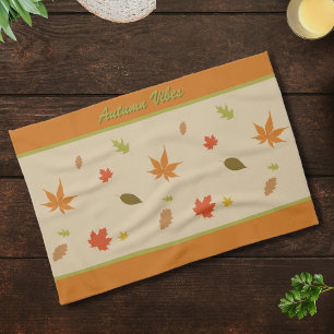 Colourful Autumn Leaves with custom text Tea Towel