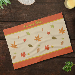 Colourful Autumn Leaves with custom text Tea Towel