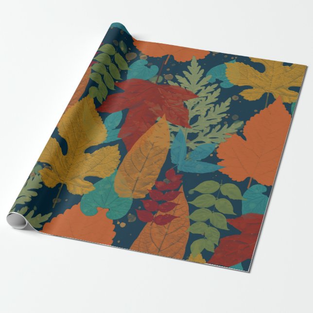 Colourful Autumn Leaves Wrapping Paper (Unrolled)