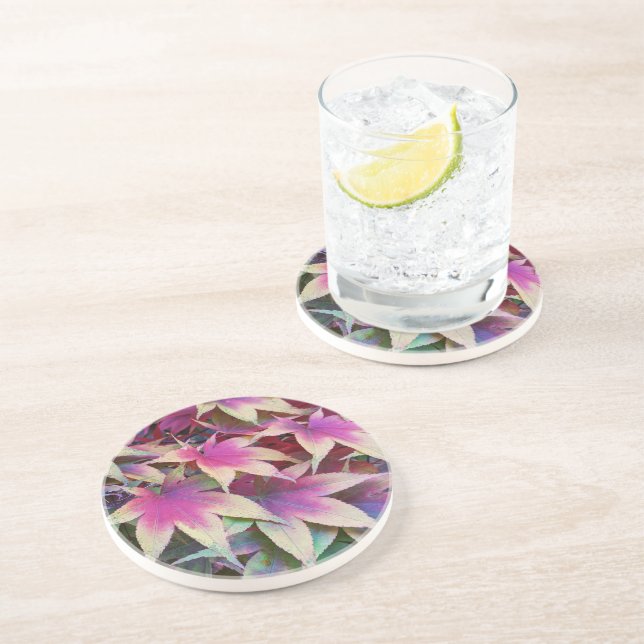 Colourful Autumn Maple Leaves Floral Coaster (Side)