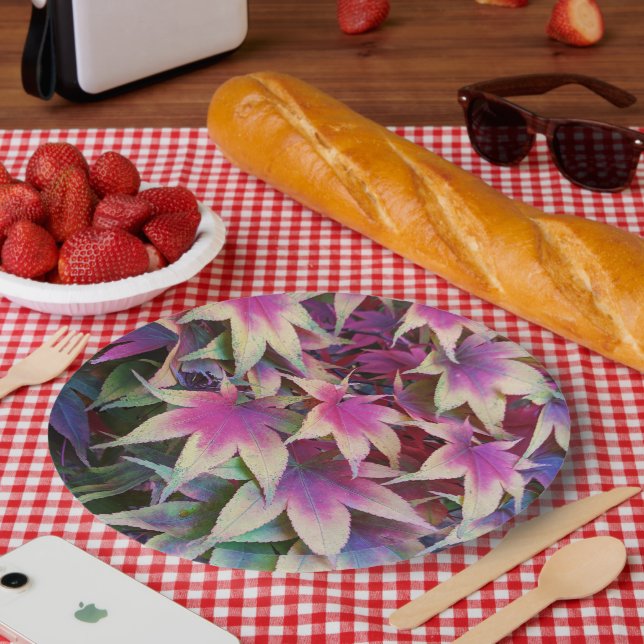 Colourful Autumn Maple Leaves Floral Paper Plate (Picnic)