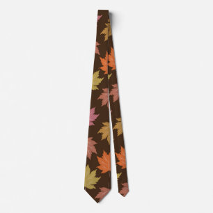 Colourful Autumn Maple leaves on dark brown Tie