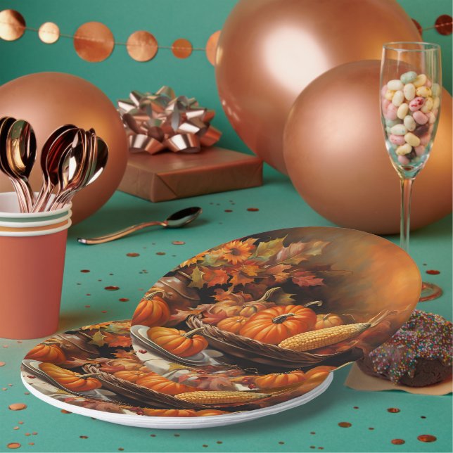 Colourful Autumn Pumpkins Paper Plate (Multi)