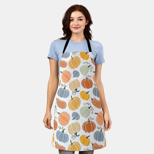 Colourful Autumn Pumpkins Pattern Apron (Worn)