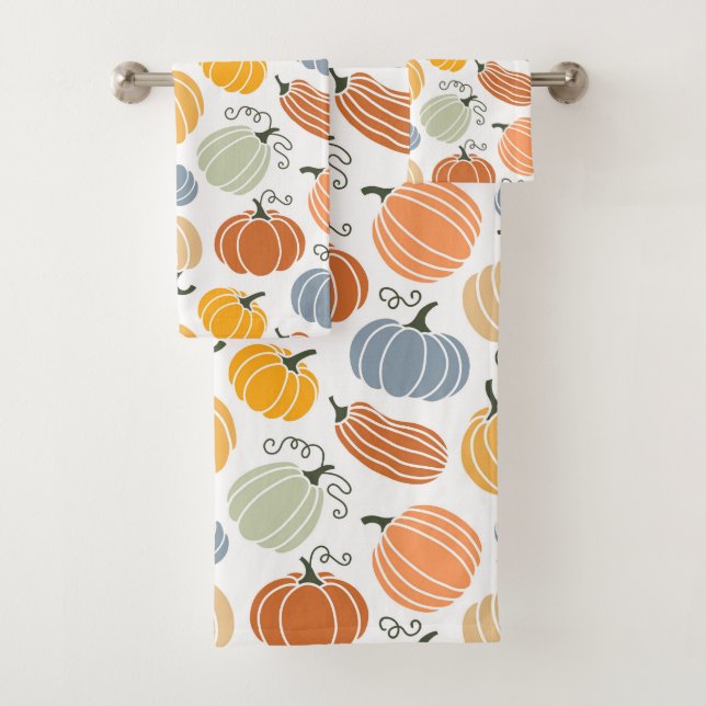 Colourful Autumn Pumpkins Pattern Bath Towel Set (Insitu)