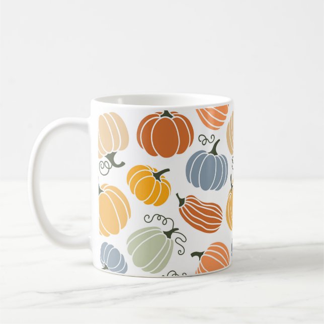 Colourful Autumn Pumpkins Pattern Coffee Mug (Left)