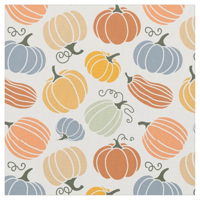 Colourful Autumn Pumpkins Pattern Fabric (Close Up)