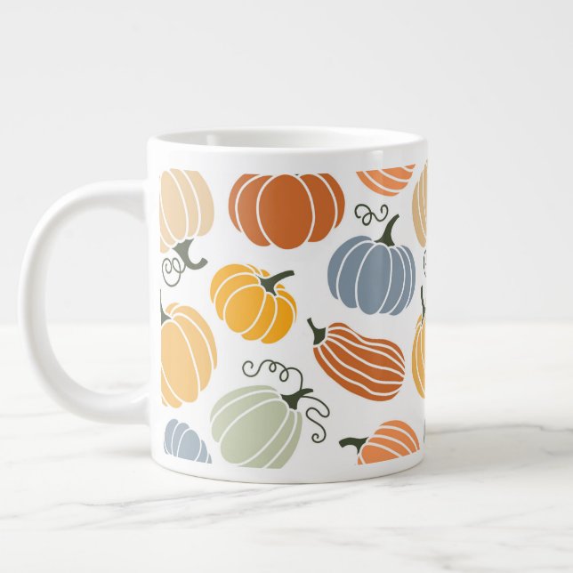 Colourful Autumn Pumpkins Pattern Large Coffee Mug (Left)