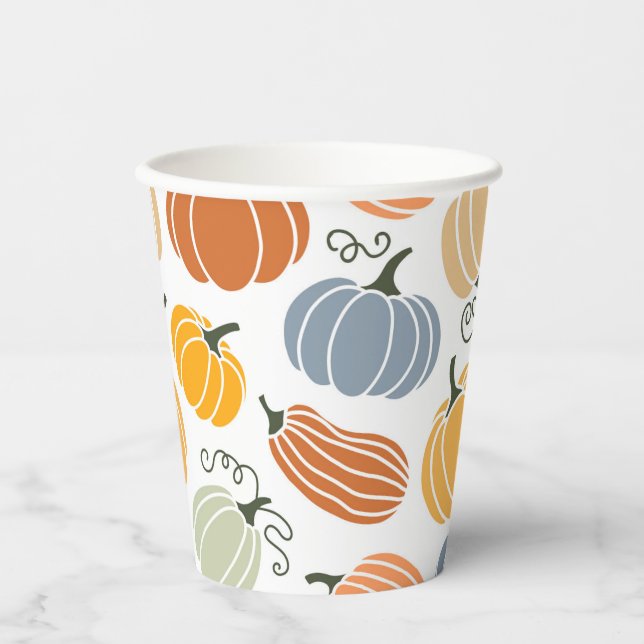 Colourful Autumn Pumpkins Pattern Paper Cups (Front)