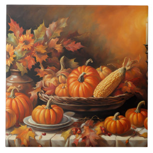 Colourful Autumn Pumpkins Tile