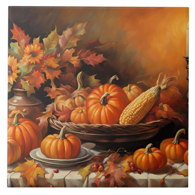 Colourful Autumn Pumpkins Tile (Front)