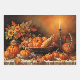 Colourful Autumn Pumpkins Wrapping Paper Sheet