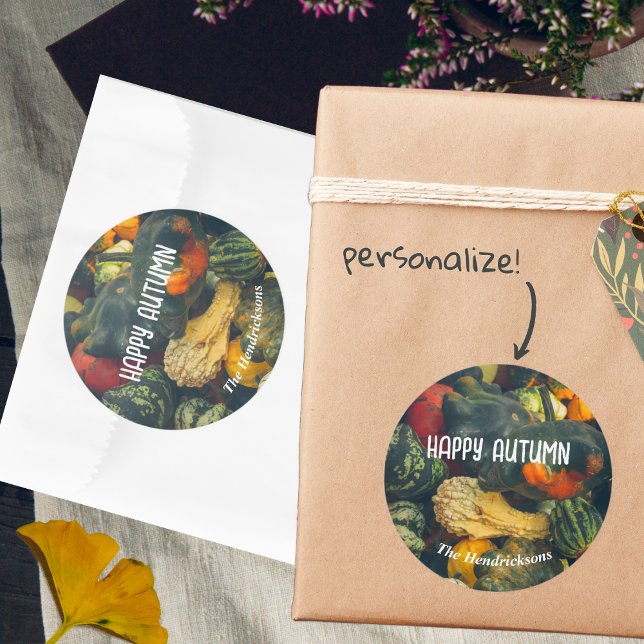  Colourful autumn squash and pumpkins Classic Round Sticker (Creator Uploaded)