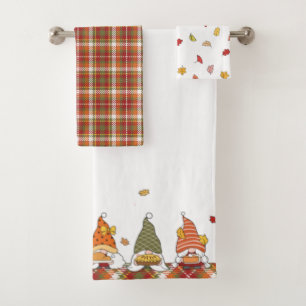 Colourful Autumn Thanksgiving Gnomes Bath Towel Set