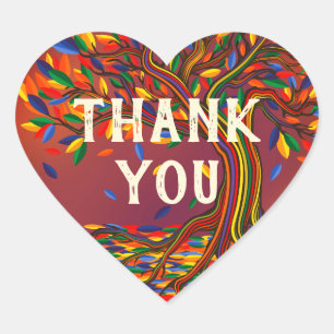 Colourful Autumn Tree Cheerful Bold Cool Thank You Heart Sticker