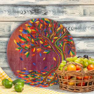 Colourful Autumn Tree Personalised Thanksgiving Cutting Board