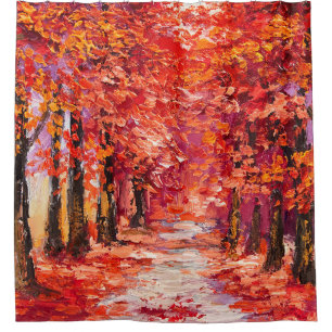 Colourful autumn trees, impressionist oil painting shower curtain
