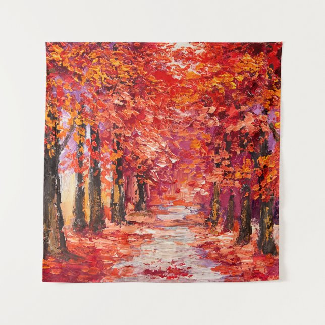 Colourful autumn trees, impressionist oil painting tapestry (Front)