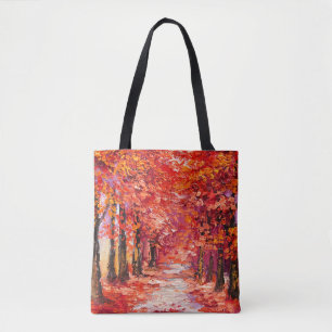 Colourful autumn trees, impressionist oil painting tote bag