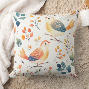 Colourful Autumn Watercolor Turkey - Joyful Feathe Cushion