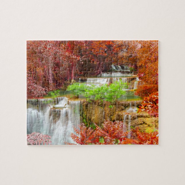 Colourful Autumn Waterfall Landscape Travel Nature Jigsaw Puzzle (Horizontal)