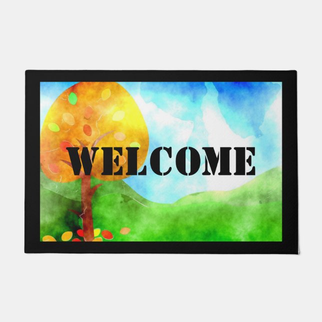 Colourful Autumn Welcome Door Mat (Front)