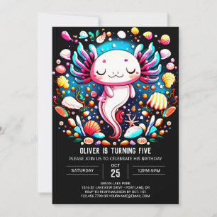 Colourful Axolotl Sea Creatures Birthday Invitation