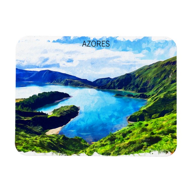 Colourful Azores Atlantic Islands Watercolor Magnet (Horizontal)