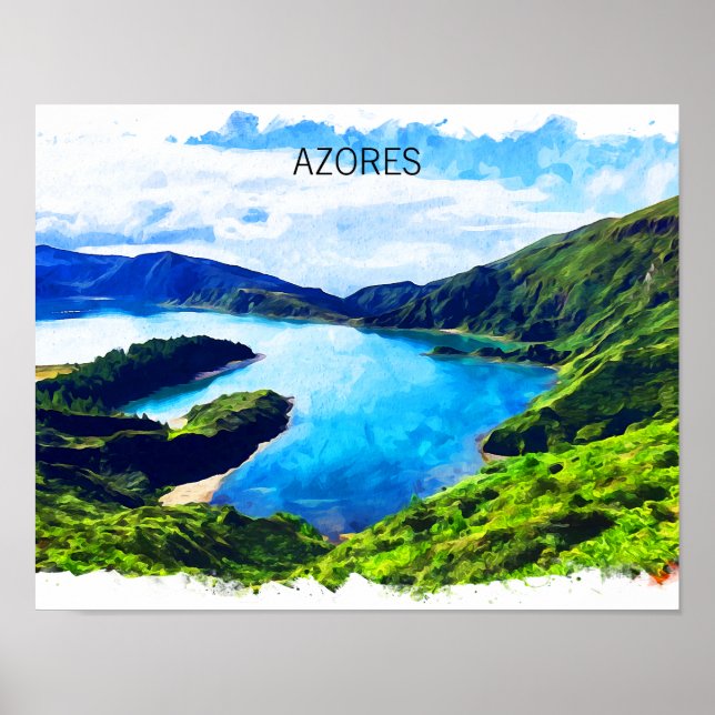 Colourful Azores Atlantic Islands Watercolor Poster (Front)
