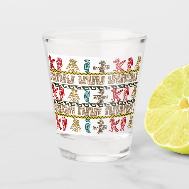 Colourful Aztec Art & Symbols Shot Glass (Front)