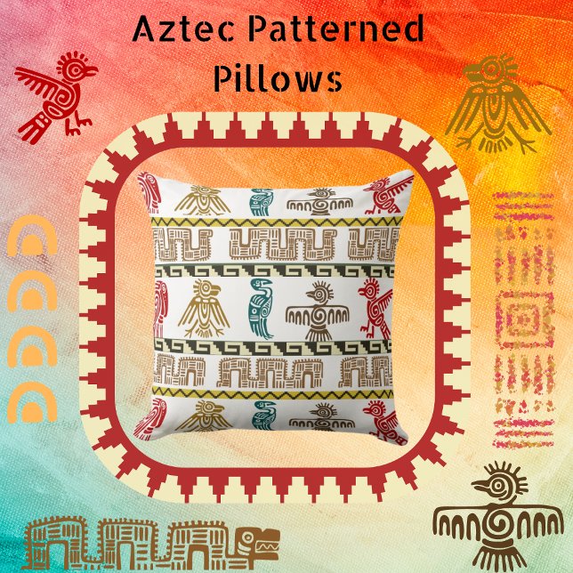 Colourful Aztec Art & Symbols Throw Pillow (Creator Uploaded)