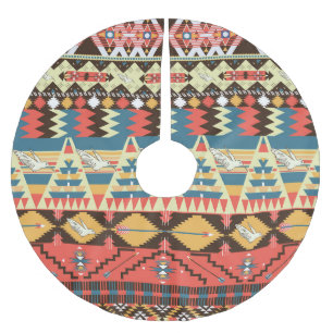 Colourful Aztec: birds, flowers pattern. Brushed Polyester Tree Skirt